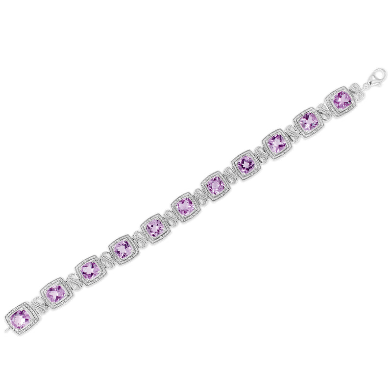 Bids.com .925 Sterling Silver 7x7 mm Cushion Cut Purple Amethyst and 1/10 cttw Round Cut Diamond Square Shape Tennis Bracelet (I-J Color, I1-I2 Clarity) - 7" Bracelets