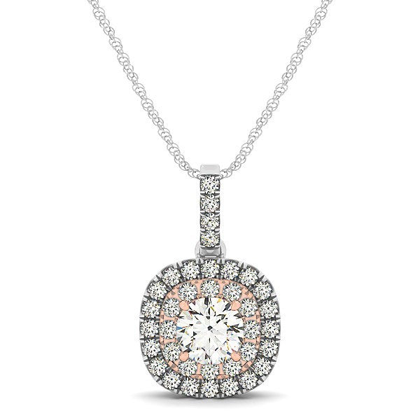 Bids.com 14k White And Rose Gold Cushion Shape Halo Diamond Pendant (1/2 cttw) Necklaces