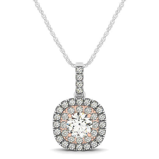 Bids.com 14k White And Rose Gold Cushion Shape Halo Diamond Pendant (1/2 cttw) Necklaces