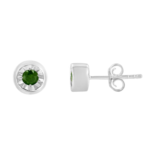Bids.com .925 Sterling Silver 1/5 Cttw Round Brilliant-Cut Green Diamond Miracle-Set Stud Earrings (Fancy Color-Enhanced, I1-I2 Clarity) Earrings