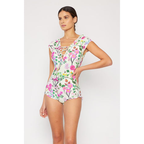 Marina West Swim Bring Me Flowers V-Neck One Piece Swimsuit Cherry Blossom Cream