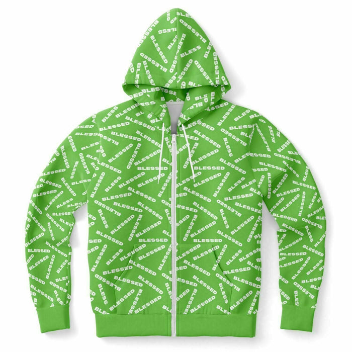 BLESSED Green Fashion Zip-Up Hoodie