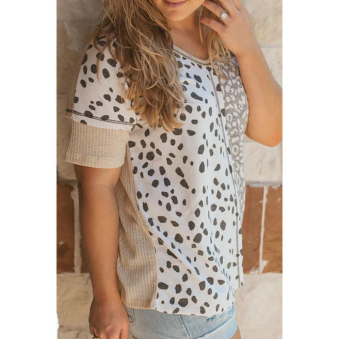 Plus Size Leopard V-Neck Short Sleeve T-Shirt