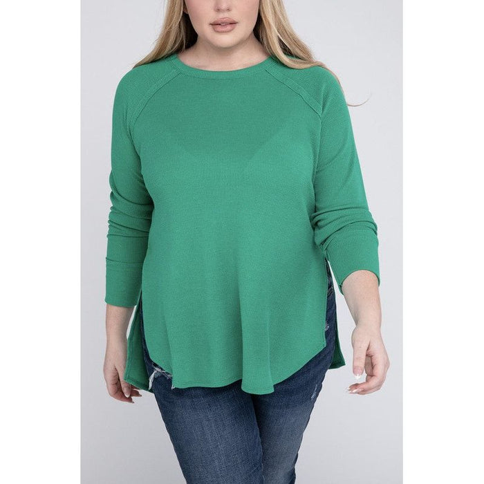 Plus Melange Baby Waffle Long Sleeve Top