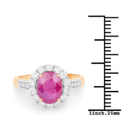 Bids.com 2.84 Carat Genuine Burma Ruby and White Diamond 18K Yellow Gold Ring Rings