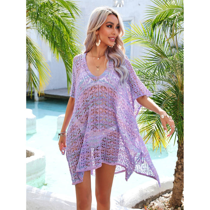 Slit Openwork V-Neck Cover Up