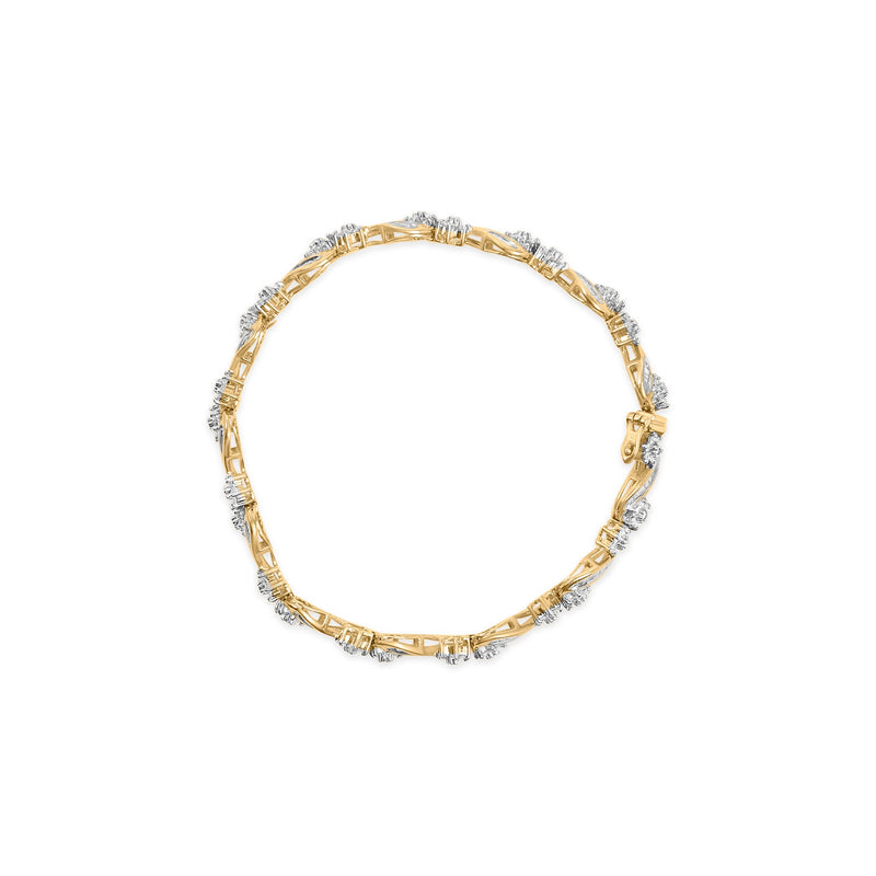 Bids.com 10k Yellow Gold 3.00 Cttw Round-Cut and Baguette-Cut Floral Link 7.25" Bracelet (I-J Color, I1-I2 Clarity) Bracelets