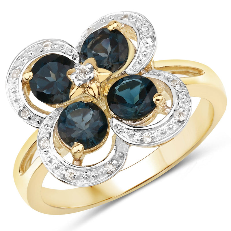 Bids.com 1.76 Carat Genuine London Blue Topaz and White Topaz .925 Sterling Silver Ring Rings