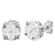 Bids.com .925 Sterling Silver 1/2 cttw Prong Set Round-Cut Diamond Cluster Stud Earring (I-J Color, I2-I3 Clarity) Earrings