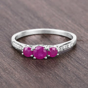 Bids.com 0.61 Carat Genuine Ruby and White Diamond 14K White Gold Ring Rings