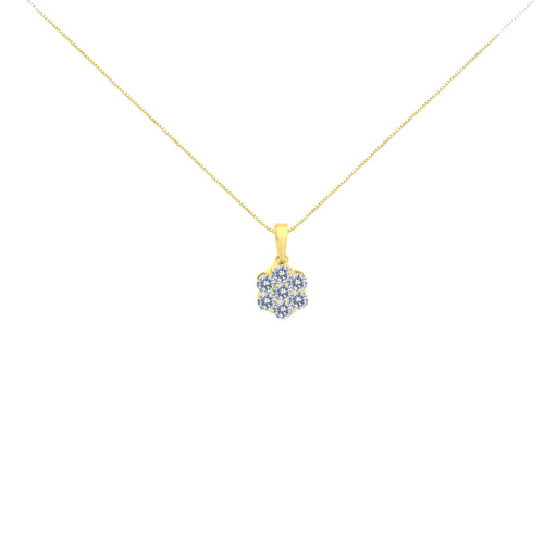 Bids.com 14K Yellow Gold 1.00 Cttw Brilliant Round-Cut Diamond 7 Stone Floral Cluster 18" Pendant Necklace (H-I Color, SI2-I1 Clarity) Necklaces