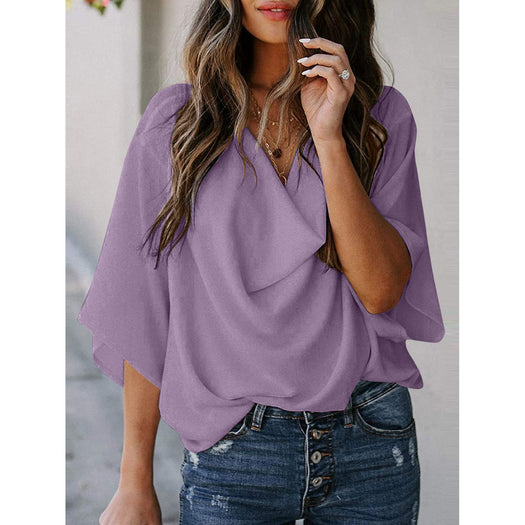 Cowl Neck Three-Quarter Sleeve Blouse