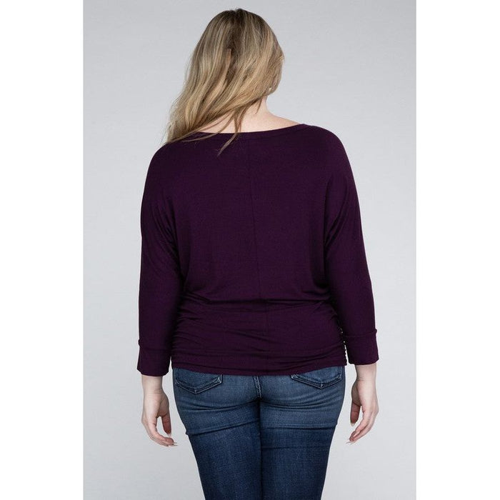 Plus Luxe Rayon Boat Neck 3/4 Sleeve Top