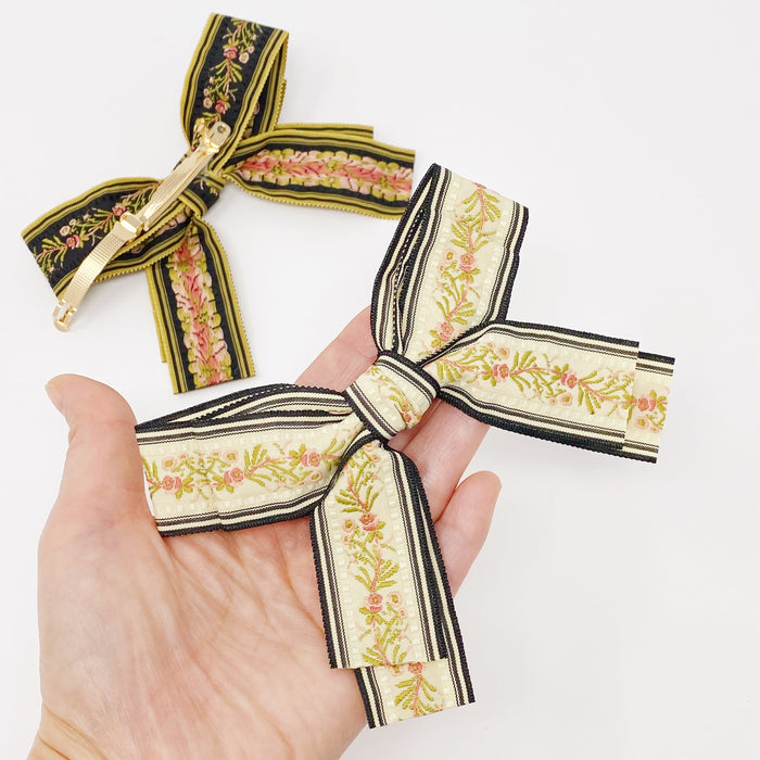 Embroidered Bow Barrette Set