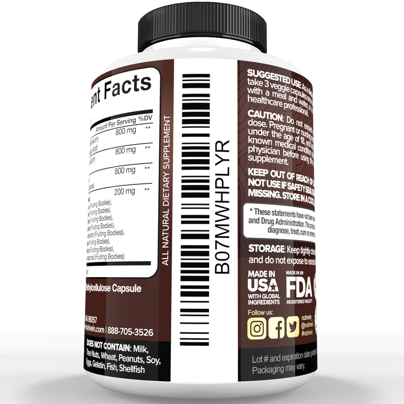 Nutrivein Mushroom Complex Supplement - 120 Capsules TV-N19P-4QLS