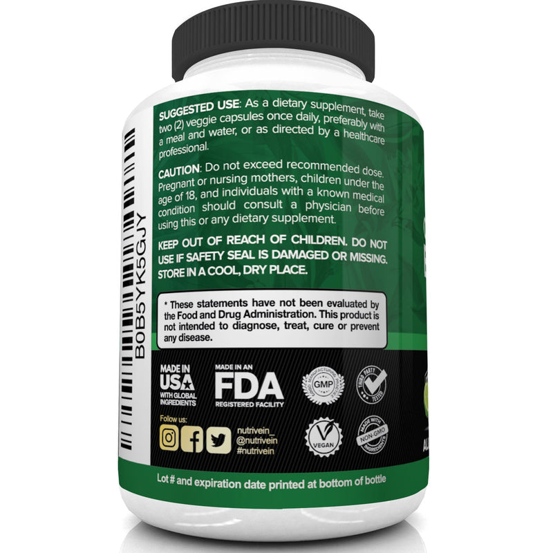 Nutrivein Organic Citrus Bergamot 25:1 Bergamia Extract 1400 mg - 120 Capsules