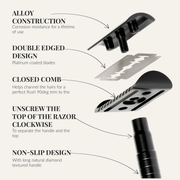 Lather & Wood Shaving Co Safety Razor - Baron Elite - Noir Black Men Grooming, Health