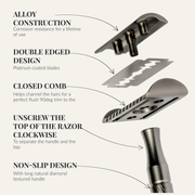 Lather & Wood Shaving Co Safety Razor - Baron Noble - Forge Gray Men Grooming, Health