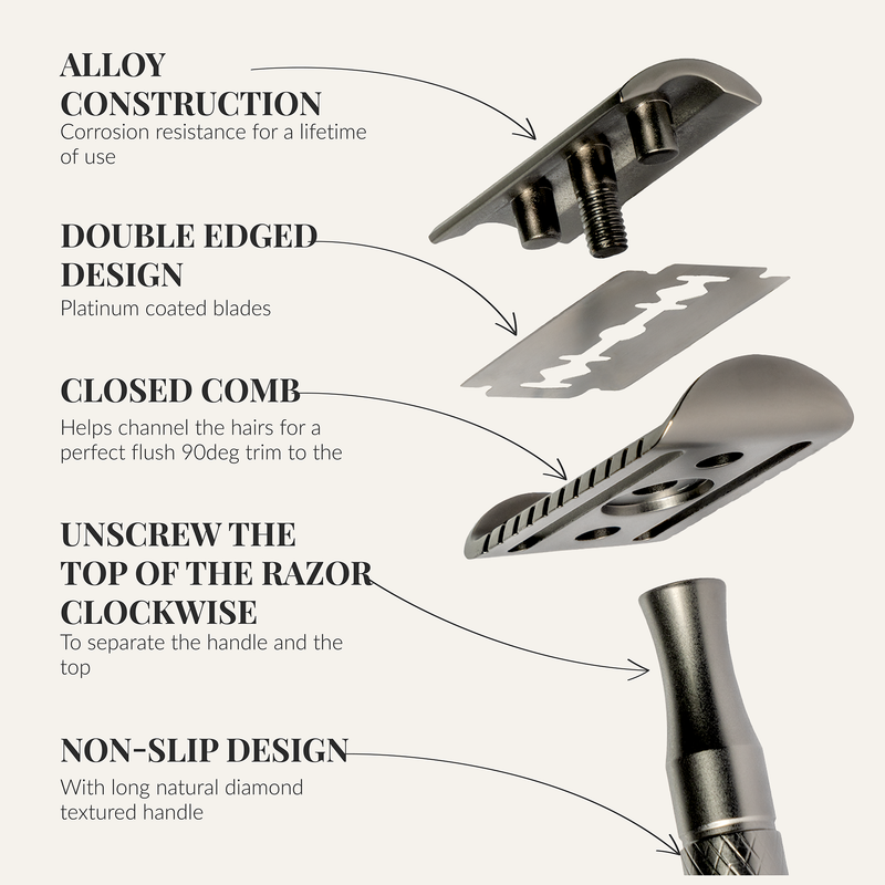 Lather & Wood Shaving Co Safety Razor - Baron Noble - Forge Gray Men Grooming, Health