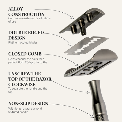 Lather & Wood Shaving Co Safety Razor - Baron Noble - Forge Gray Men Grooming, Health