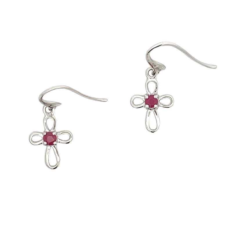 Bids.com .32ct Ruby Cross Earrings 10KT White Gold Earrings