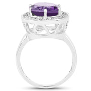 Bids.com 4.27 Carat Genuine Amethyst and White Topaz .925 Sterling Silver Ring Rings
