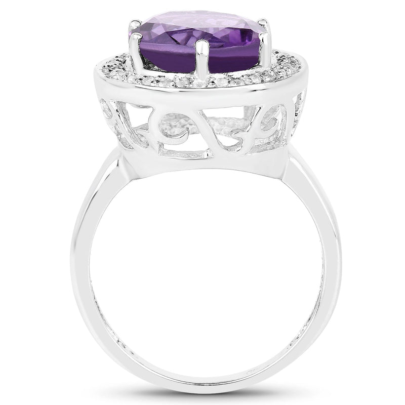 Bids.com 4.27 Carat Genuine Amethyst and White Topaz .925 Sterling Silver Ring Rings