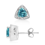Bids.com .925 Sterling Silver 6x6 mm Trillion Cut Blue Topaz Gemstone and Diamond Accent Stud Earring (I-J Color, I1-I2 Clarity) Earrings