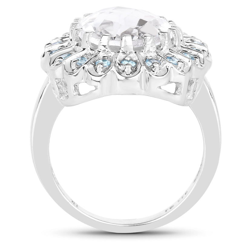 Bids.com 5.90 Carat Genuine Crystal Quartz and Swiss Blue Topaz .925 Sterling Silver Ring Rings