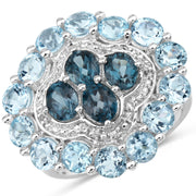 Bids.com 6.54 Carat Genuine London Blue Topaz, Blue Topaz and White Topaz .925 Sterling Silver Ring Rings