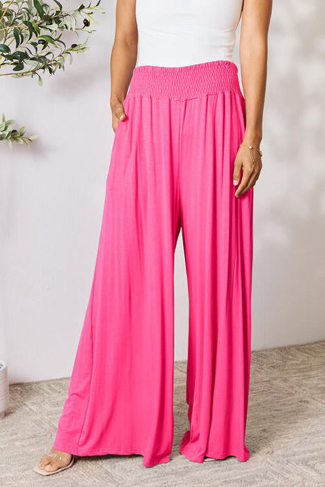 Double Take Full Size Smocked Wide Waistband Wide Leg Pants by VYSN