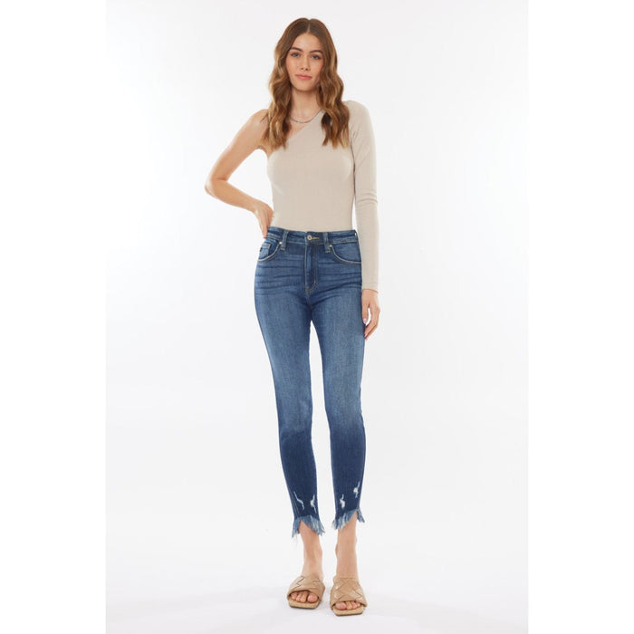 Kancan Raw Hem High Waist Cropped Jeans