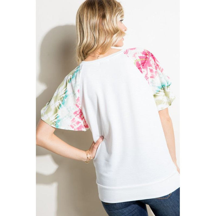 V NECK SHORT FLAIR SLEEVE TOP