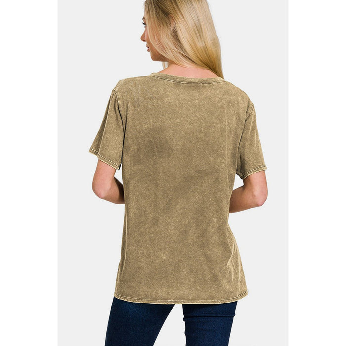 Zenana Washed Short Sleeve V-Neck T-Shirt