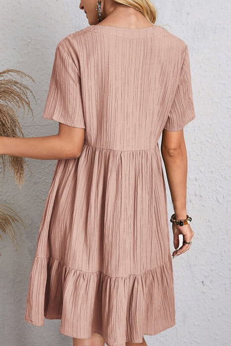 Ruched V-Neck Short Sleeve Dress