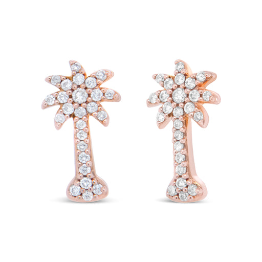 Bids.com 10K Rose Gold 1/4 Cttw Diamond Palm Tree Push Back Stud Earrings (H-I Color, I1-I2 Clarity) Earrings