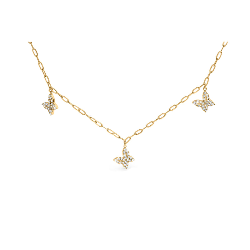 Bids.com 14KT Yellow Gold 1/2 Cttw Diamond Butterfly Station Paperclip Station Necklace (I-J Color, I1-I2 Clarity) - Adjustable 15"-17" Inches Necklaces