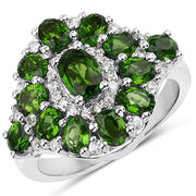 Bids.com 2.77 Carat Genuine Chrome Diopside and White Zircon .925 Sterling Silver Ring Rings