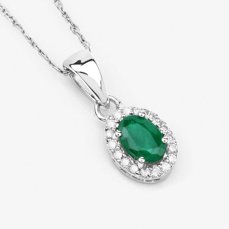 Bids.com 0.81 Carat Genuine Zambian Emerald and White Diamond 14K White Gold Pendant Pendants