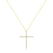 Bids.com 10K Yellow Gold Plated .925 Sterling Silver 3.0 Cttw Prong-Set Round Brilliant Cut Diamond Cross 18" Pendant Necklace (J-K Color, I1-I2 Clarity) Necklaces