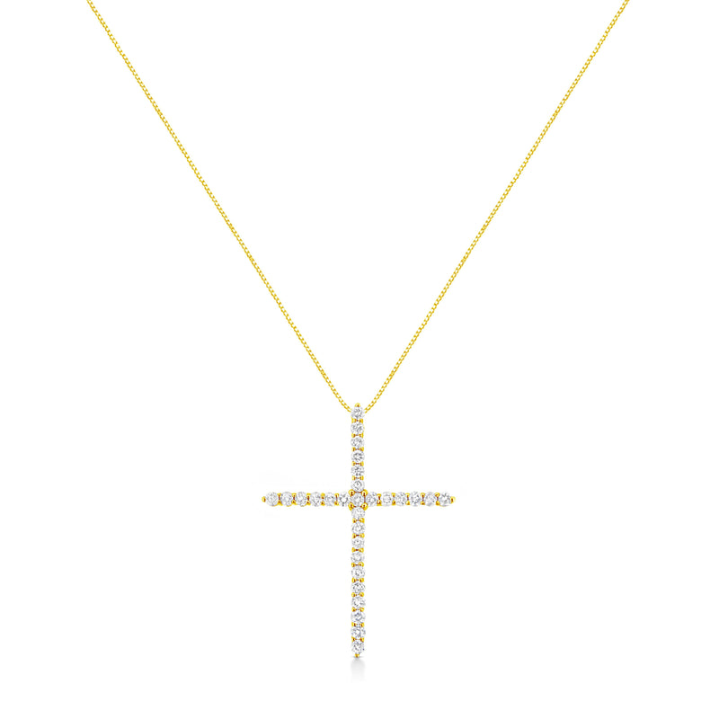 Bids.com 10K Yellow Gold 3.00 cttw Round-Cut Diamond Cross 18" Pendant Necklace (J-K Color, I1-I2 Clarity) Necklaces