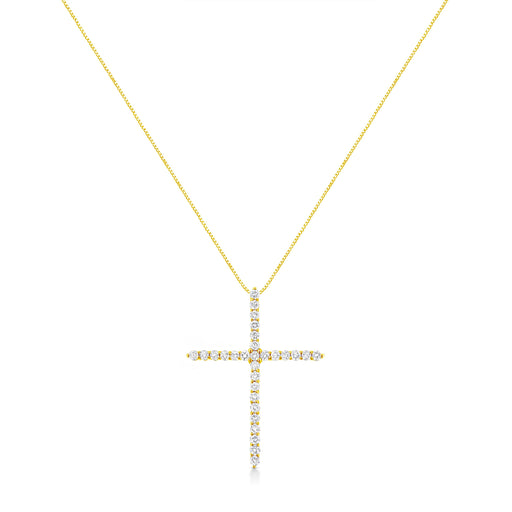 Bids.com 10K Yellow Gold 3.00 cttw Round-Cut Diamond Cross 18" Pendant Necklace (J-K Color, I1-I2 Clarity) Necklaces