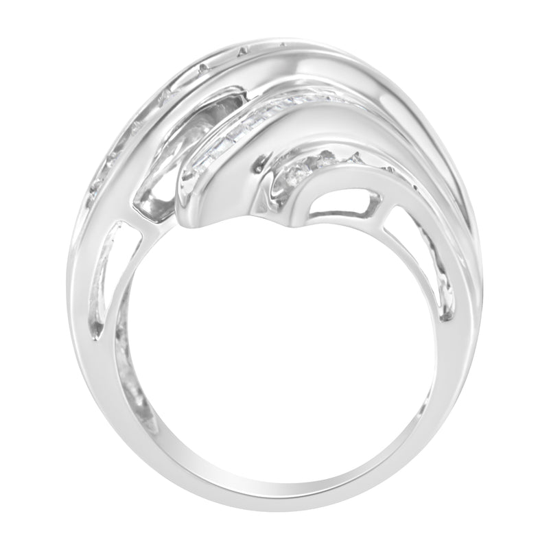 Bids.com 10K White Gold Round and Baguette Cut Diamond Channel Ring (3/4 Cttw, H-I Color, SI2-I1 Clarity) - Size 7 Rings