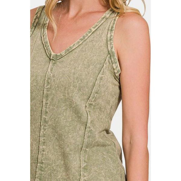 Zenana Exposed Seam V-Neck Wide Strap Tank