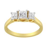 Bids.com 10K Yellow Gold Princess-Cut Diamond Three Stone Band Ring (1 Cttw, J-K Color, I1-I2 Clarity) - Size 6 Rings