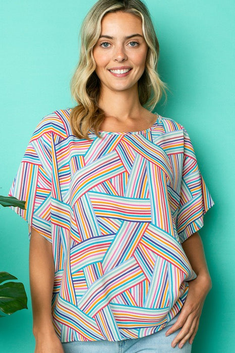 Plus Multi Geo Woven Kimono Top