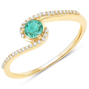Bids.com 0.33 Carat Genuine Zambian Emerald and White Diamond 14K Yellow Gold Ring Rings