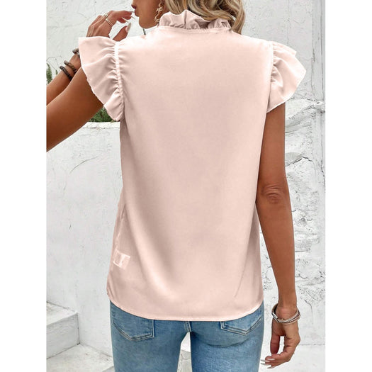 Ruffled V-Neck Cap Sleeve Blouse