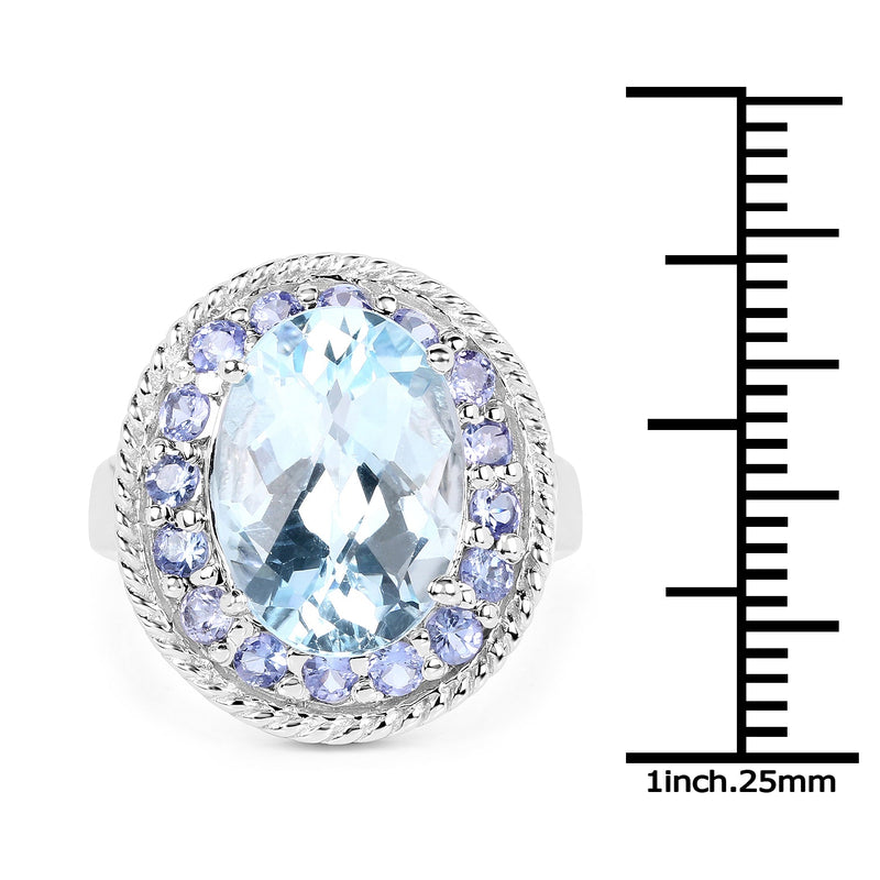 Bids.com 7.41 Carat Genuine Blue Topaz and Tanzanite .925 Sterling Silver Ring Rings