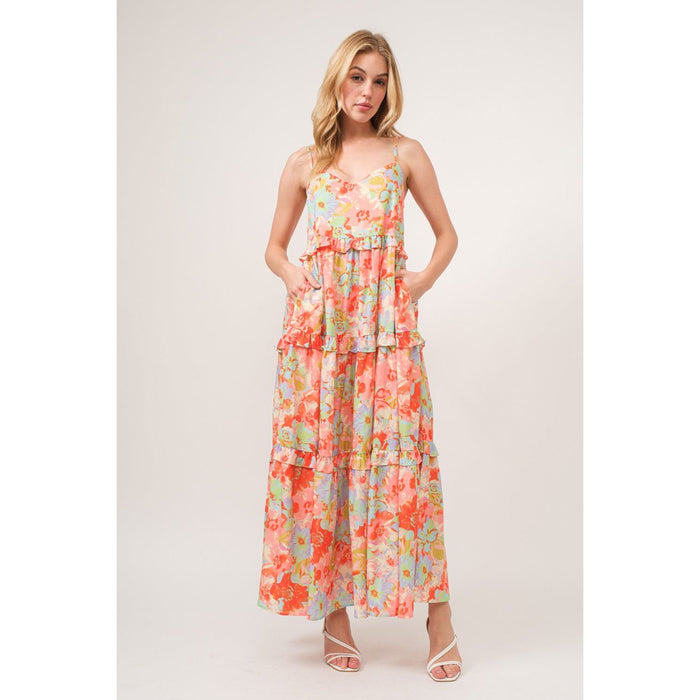 And The Why Floral Ruffled Tiered Maxi Cami Dress